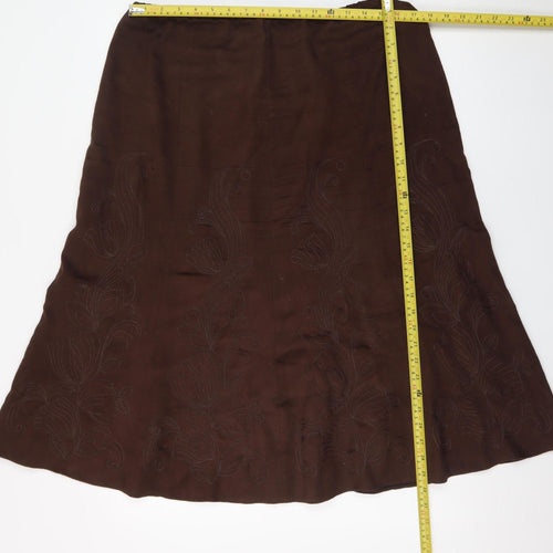 Marks and Spencer Women Brown A-Line Embroidered Skirt UK 16