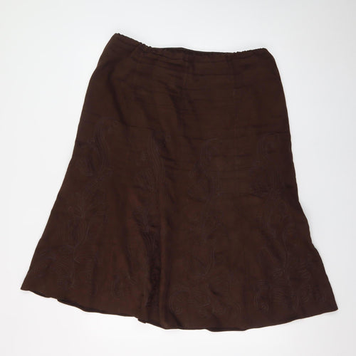 Marks and Spencer Women Brown A-Line Embroidered Skirt UK 16