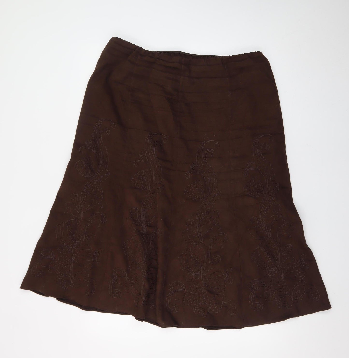 Marks and Spencer Women Brown A-Line Embroidered Skirt UK 16