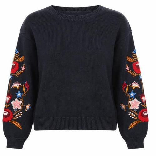 H&M Divided Women's Black Floral Embroidered Cotton Jumper Size 8