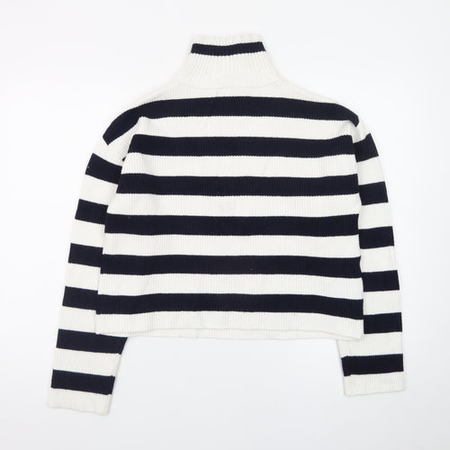 MNG Women's Black & White Striped High Neck Zip Jumper Size L