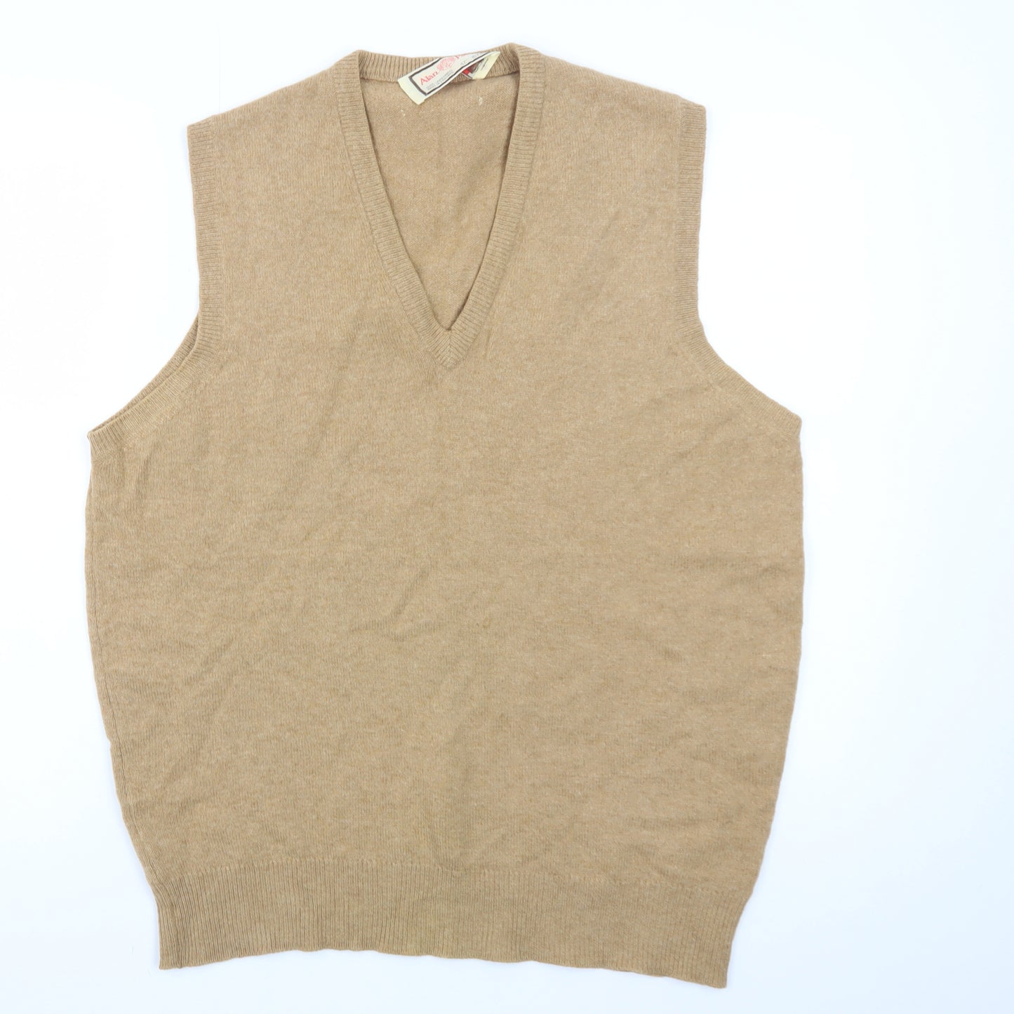 Alan Paine Mens Beige Wool Sleeveless V-Neck Sweater Vest Size L