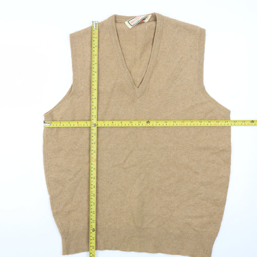 Alan Paine Mens Beige Wool Sleeveless V-Neck Sweater Vest Size L