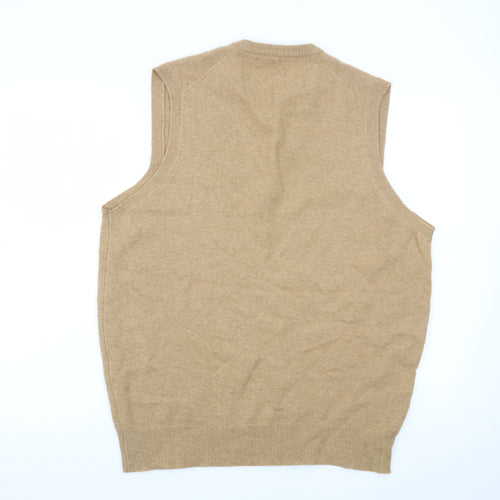 Alan Paine Mens Beige Wool Sleeveless V-Neck Sweater Vest Size L