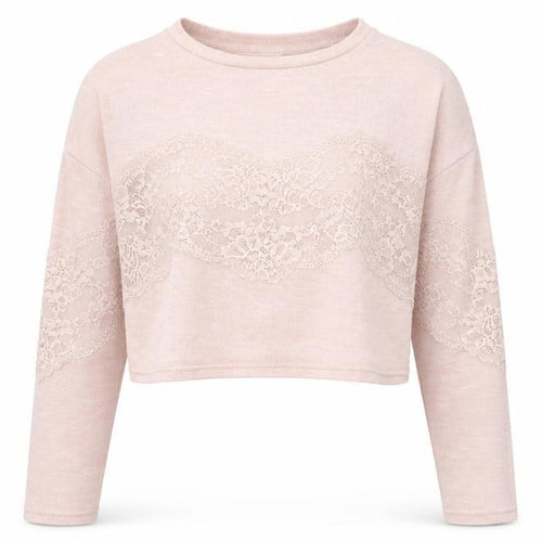 H&M Women Pink Lace Crew Neck Long Sleeve Knit Pullover Jumper Size M