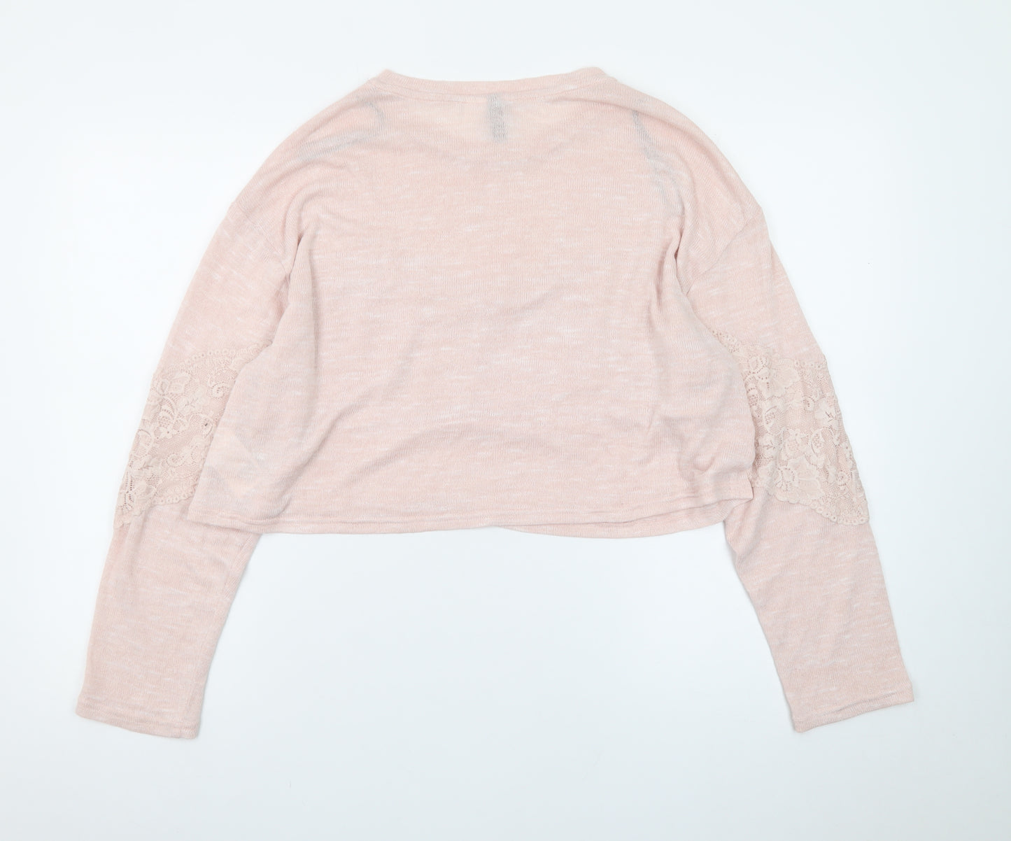 H&M Women Pink Lace Crew Neck Long Sleeve Knit Pullover Jumper Size M