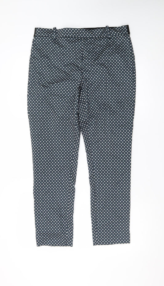 H&M Women’s Blue Geometric Slim Ankle Trousers Size 16