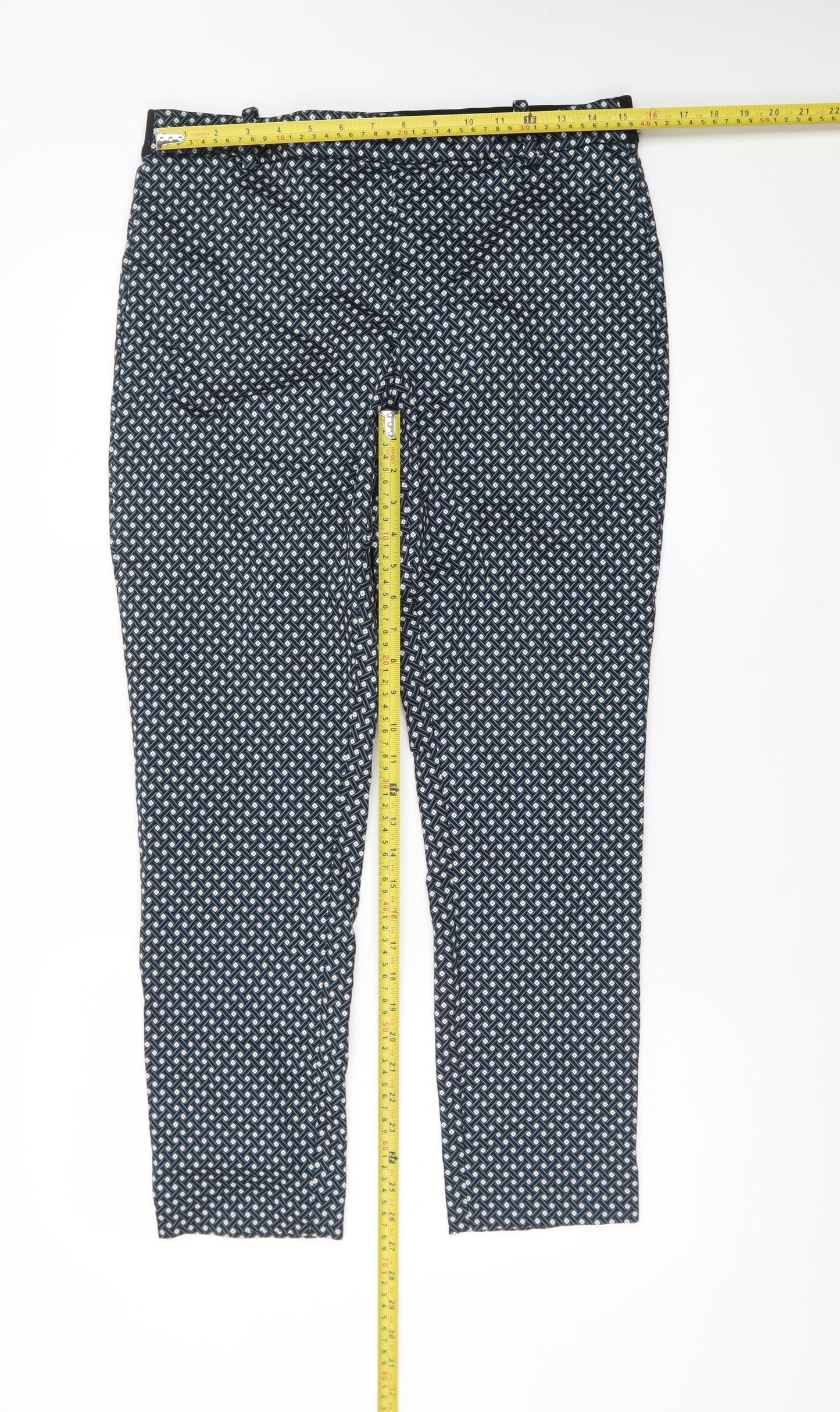 H&M Women’s Blue Geometric Slim Ankle Trousers Size 16