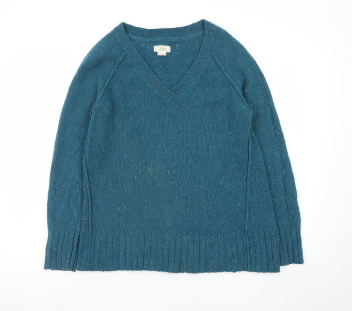 Fat Face Womens Blue V-Neck Lambswool Knit Jumper Size 12