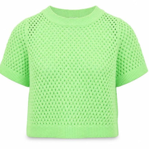 H&M Divided Women Green Open Knit Short Sleeve Jumper Size 8