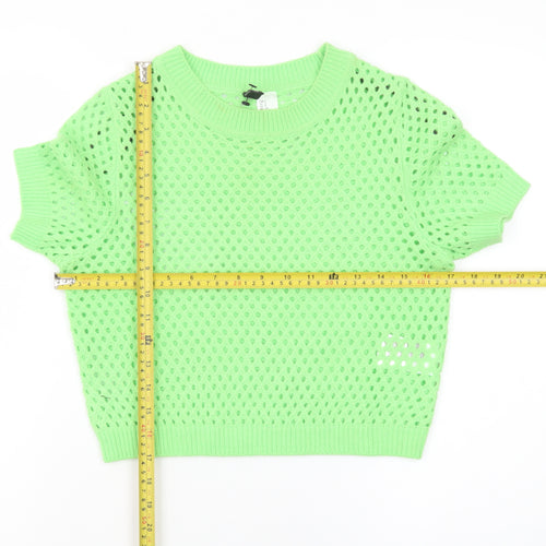 H&M Divided Women Green Open Knit Short Sleeve Jumper Size 8