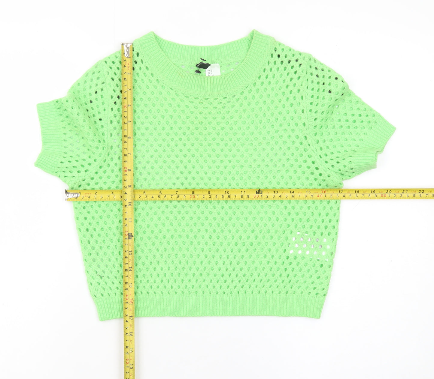 H&M Divided Women Green Open Knit Short Sleeve Jumper Size 8