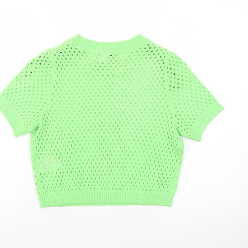 H&M Divided Women Green Open Knit Short Sleeve Jumper Size 8