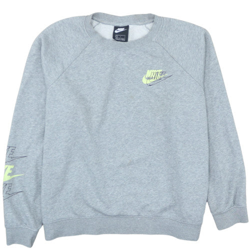 Nike Womens Grey Crew Neck Pullover Sweatshirt Size L Logo Print