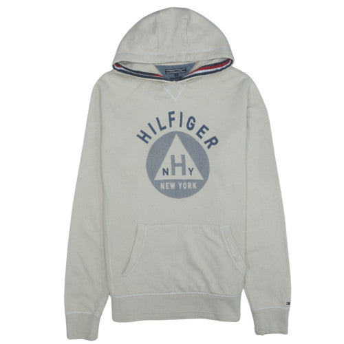 Tommy Hilfiger Mens Beige Pullover Hoodie L Vintage Fit Logo Fleece