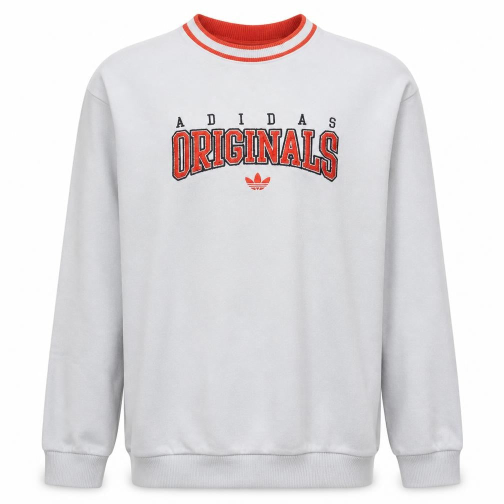 Front view of Adidas Originals Men's White L Crew Neck Pullover Sweatshirt