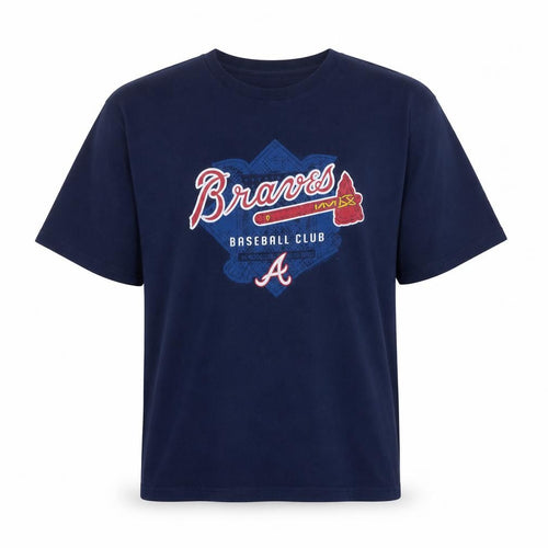 Majestic Men's Navy Atlanta Braves 2XL Crew Neck Graphic T-Shirt