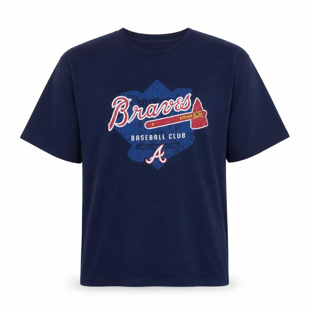 Majestic Men's Navy Atlanta Braves 2XL Crew Neck Graphic T-Shirt
