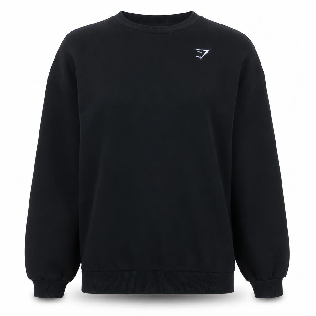 Front view of Gymshark Women's Black XL Crew Neck Pullover Sweatshirt Cotton Blend