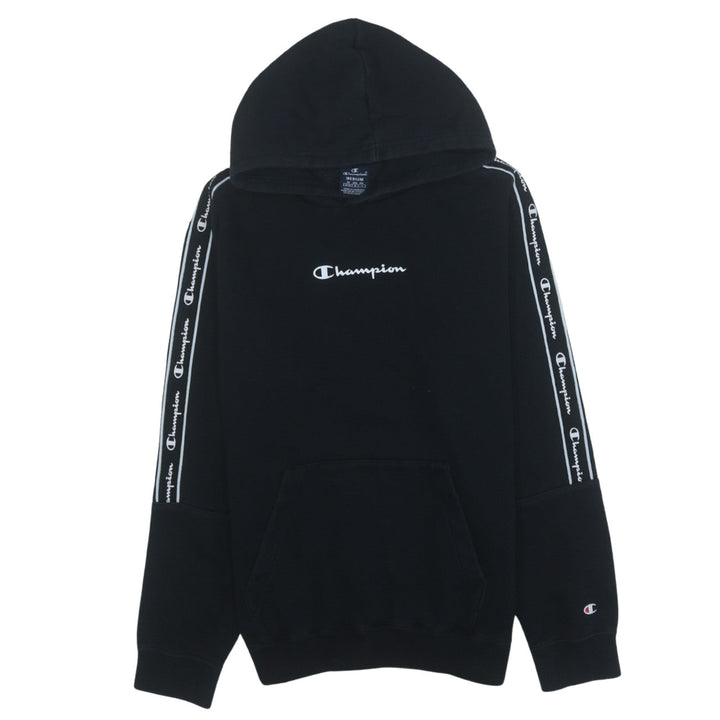 Champion Men's Black Medium Pullover Hoodie Logo Tape Sleeve
