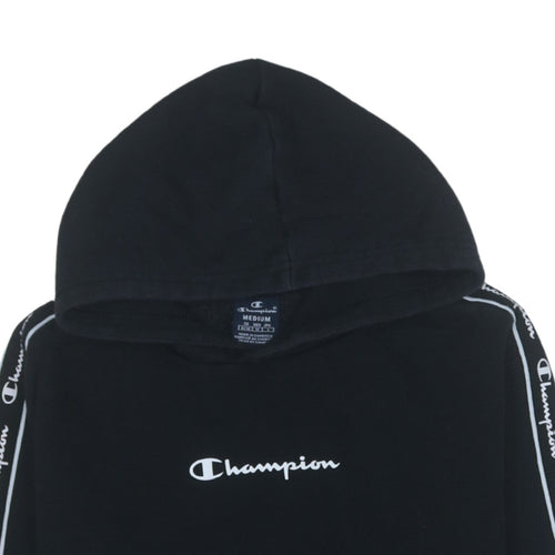 Champion Men's Black Medium Pullover Hoodie Logo Tape Sleeve