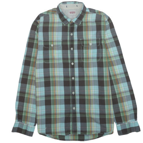 Levi's Men's Blue Plaid Long Sleeve Button-Up Cotton Shirt M