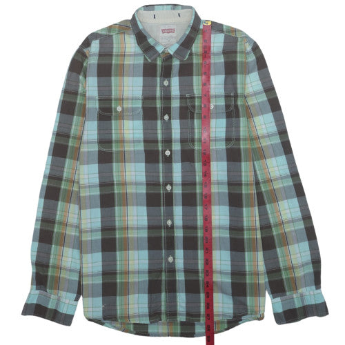 Levi's Men's Blue Plaid Long Sleeve Button-Up Cotton Shirt M