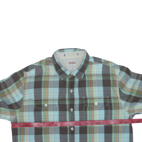 Levi's Men's Blue Plaid Long Sleeve Button-Up Cotton Shirt M