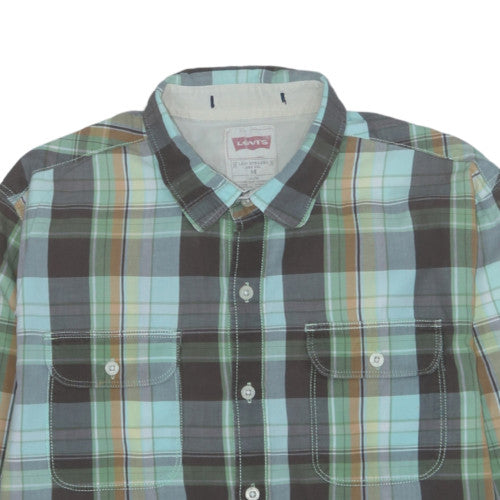 Levi's Men's Blue Plaid Long Sleeve Button-Up Cotton Shirt M