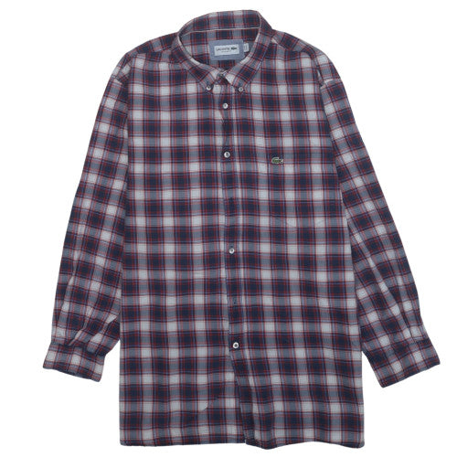 Lacoste Men's Blue Plaid Regular Fit Cotton Long Sleeve Shirt 2XL