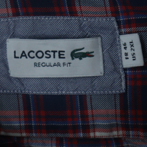 Lacoste Men's Blue Plaid Regular Fit Cotton Long Sleeve Shirt 2XL