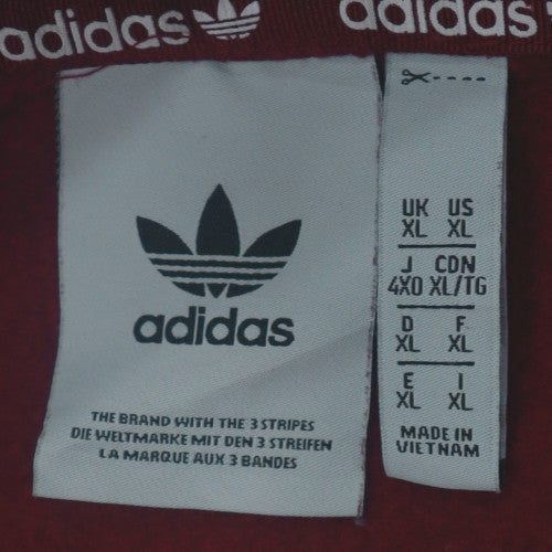adidas Men's Red XL Pullover Hoodie with Logo and Drawstring