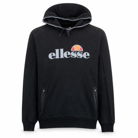 Front view of Ellesse Men's Black XL Pullover Hoodie Graphic Logo Sportswear
