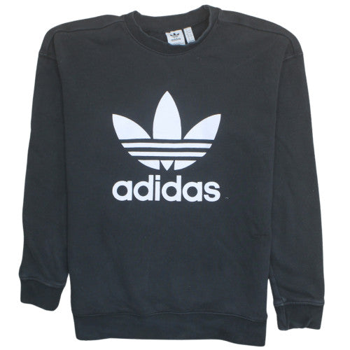 Adidas Womens Black Crew Neck Logo Sweatshirt UK 12