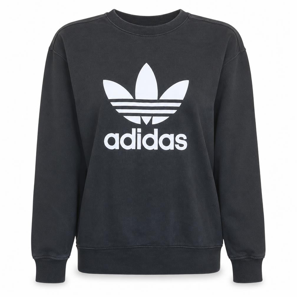 Front view of Adidas women’s black crew neck logo sweatshirt uk 12