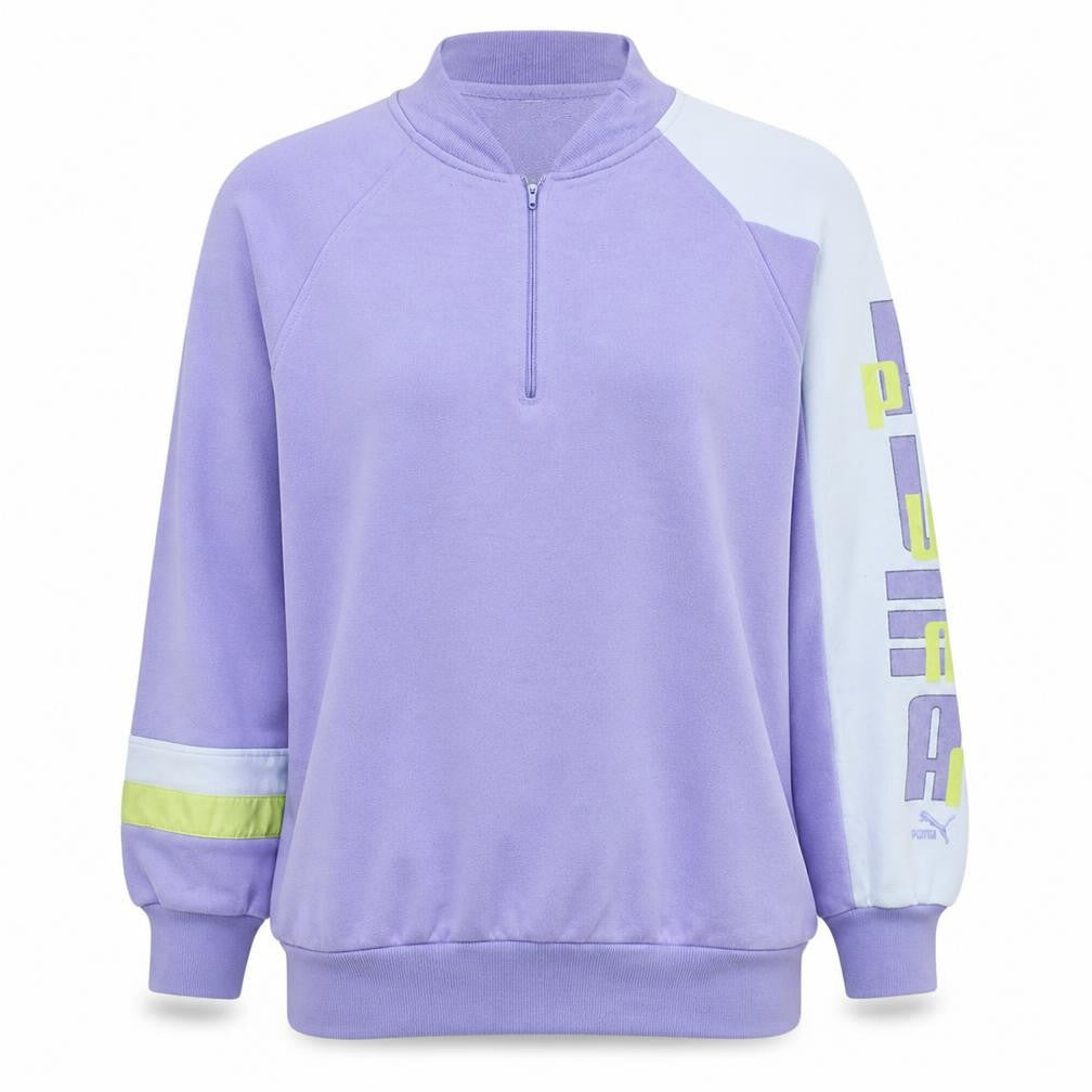 Front view of Puma Women's Lilac 1/2 Zip Pullover Sweatshirt, size S