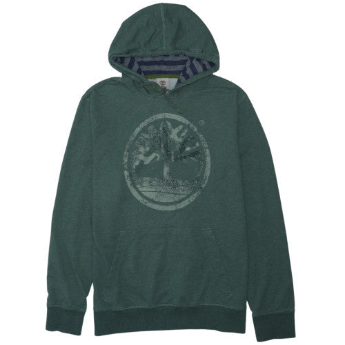 Timberland Men's Green XL Pullover Hoodie with Logo Print