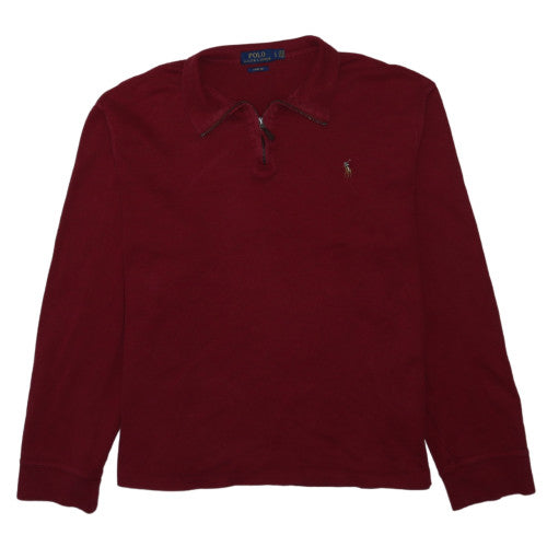 Ralph Lauren Men's Red 1/4 Zip Cotton Collared Jumper Size L