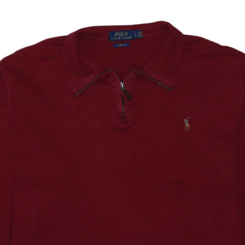 Ralph Lauren Men's Red 1/4 Zip Cotton Collared Jumper Size L