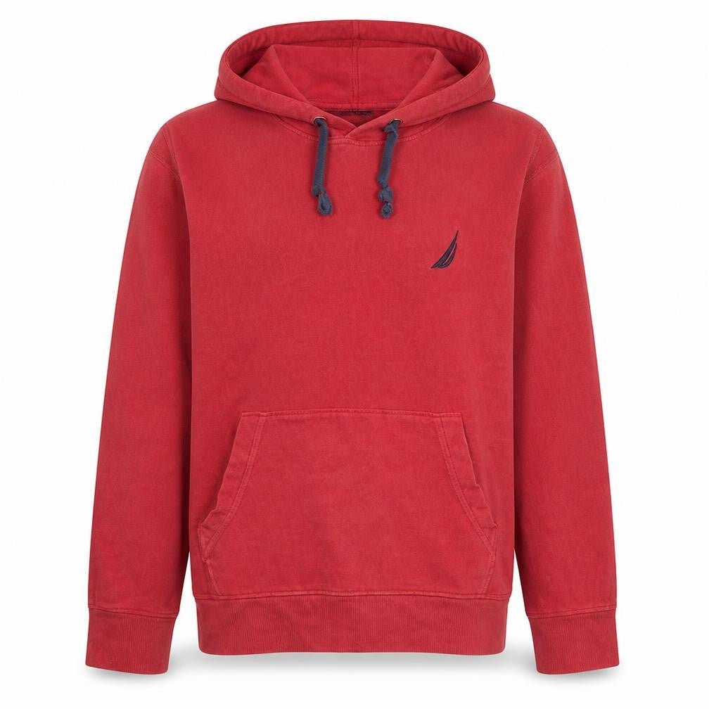 Front view of Nautica Men Red Pullover Hoodie XL Fleece Cotton Blend