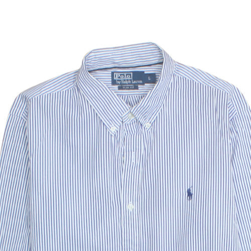 Polo Ralph Lauren Men's Blue Striped Slim Fit Long Sleeve Shirt Size L