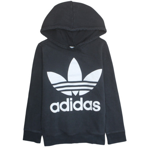 Adidas Womens Black Trefoil Pullover Hoodie Size 14 Cotton Blend
