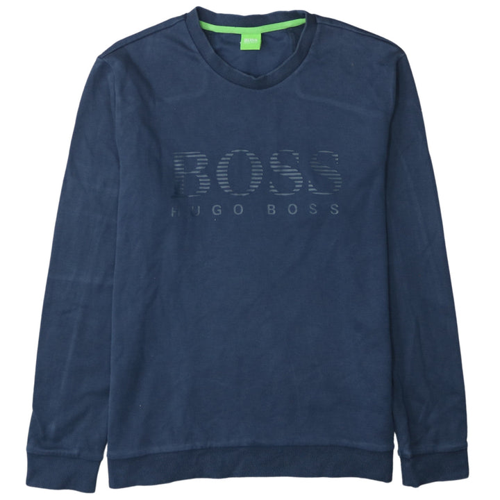 Hugo Boss Men's Blue Logo Crew Neck Cotton Sweatshirt - Size L