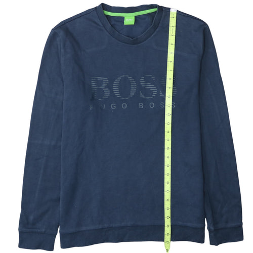 Hugo Boss Men's Blue Logo Crew Neck Cotton Sweatshirt - Size L
