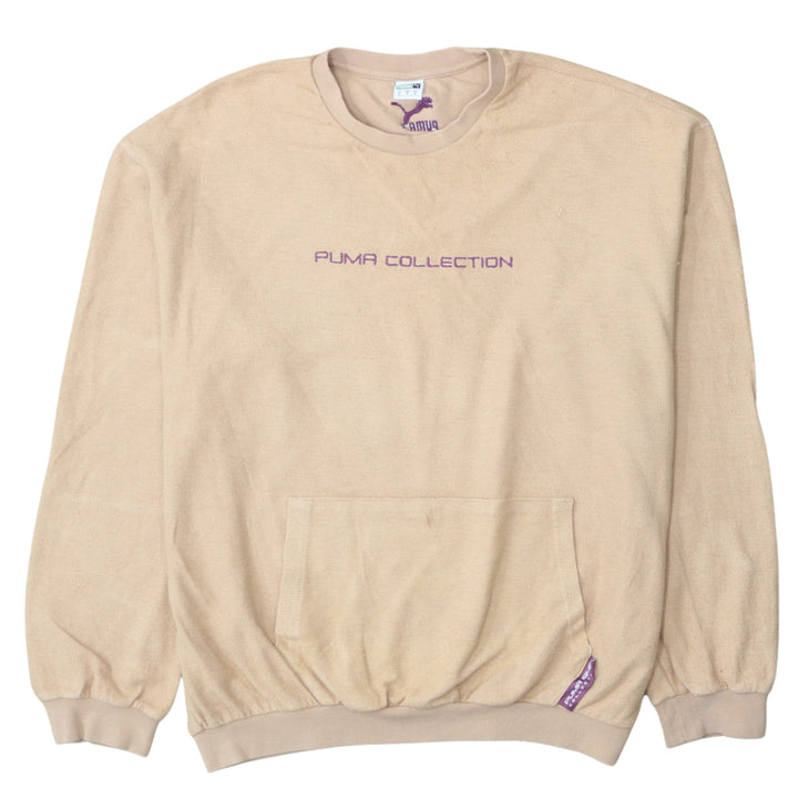 Puma Women Beige Pullover Sweatshirt M Crew Neck Cotton Blend