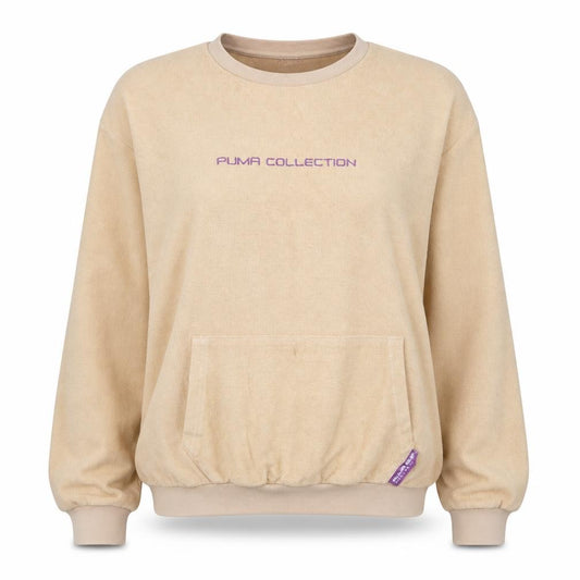 Front view of Puma Women Beige Pullover Sweatshirt M Crew Neck Cotton Blend