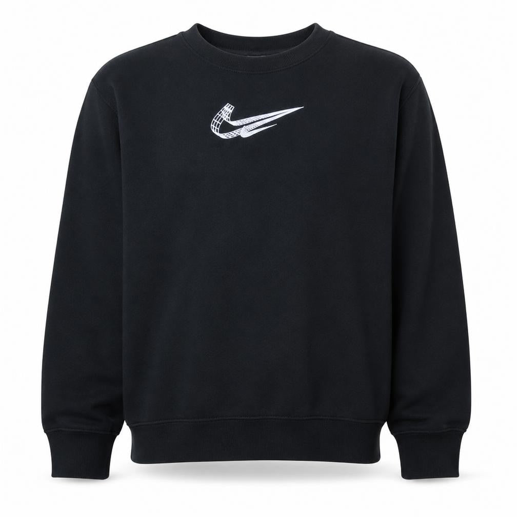 Front view of Nike Men's Black Small Crew Neck Graphic Pullover Sweatshirt