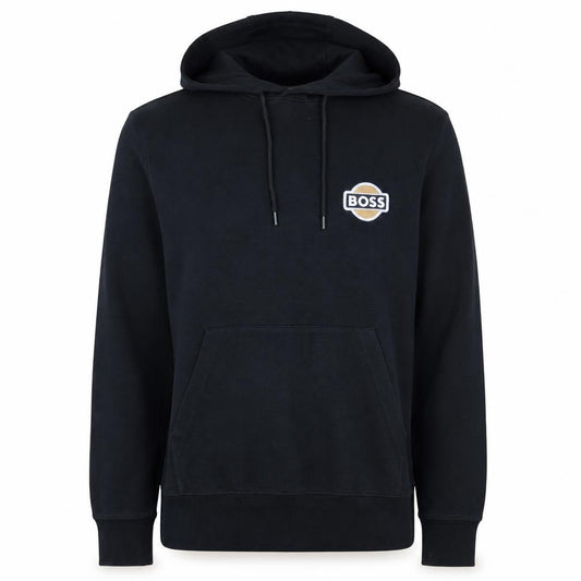 Front view of BOSS Men's Black Pullover Hoodie M Logo Fleece Sweatshirt