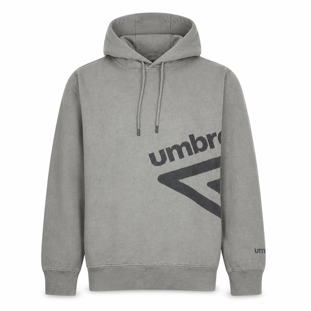 Front view of Umbro Men's Grey Pullover Hoodie M Graphic Sports Fleece