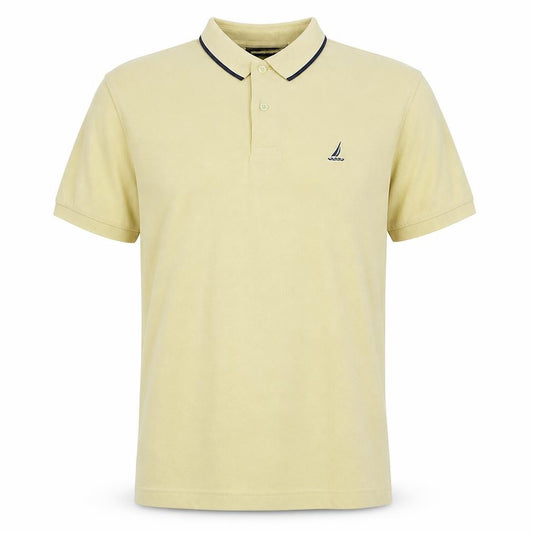 Front view of Nautica Men's Beige 2XL Cotton Short Sleeve Polo Shirt